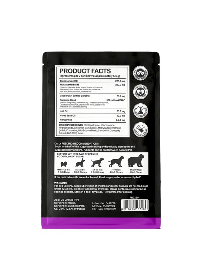 Oimmal 60 Pcs 132g 15in1 Multivitamin Supplements Treats for Dogs  with Glucosamine & Probiotics，Natural Daily Vitamins Chews for Dogs,Pet Health Support-Skin-Immunity-Gut Digestion-Joint-Heart,Duck Flavor Dog Chews - Image 2
