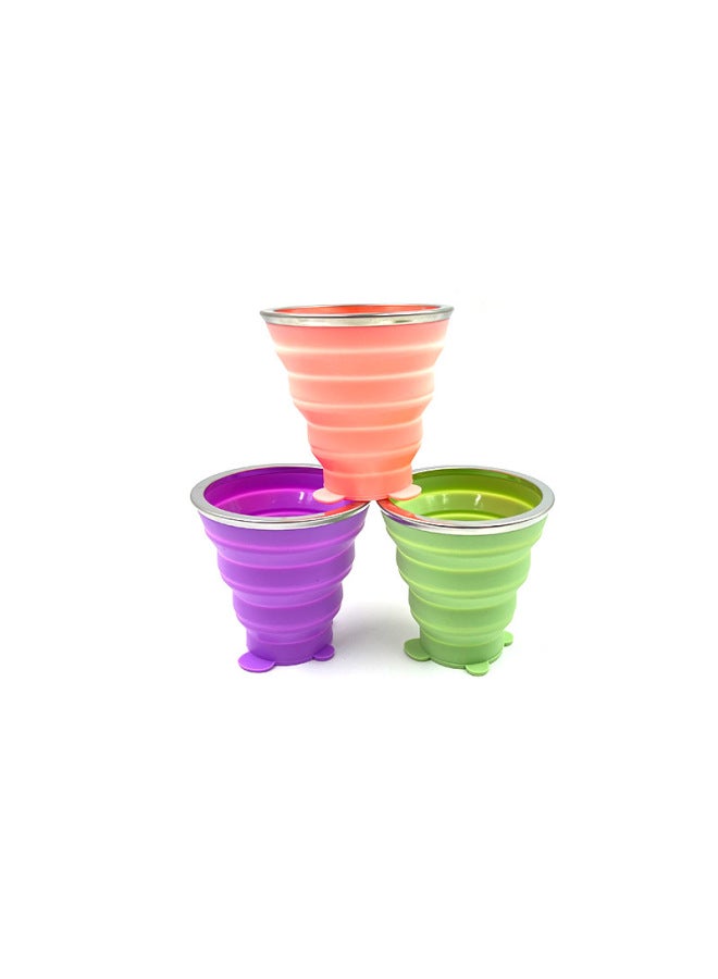 Travel Folding Silicone Cup Portable Mini Outdoor Mountaineering Multifunctional Retractable Cup With Lid Wholesale-Color:Sakura Powder-Capacity:230ml  - Image 5