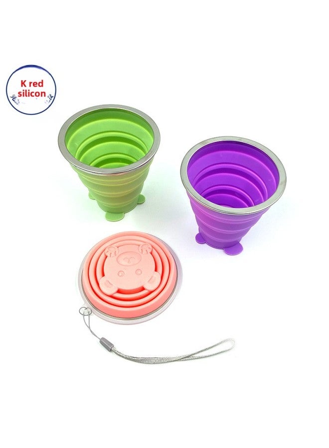 Travel Folding Silicone Cup Portable Mini Outdoor Mountaineering Multifunctional Retractable Cup With Lid Wholesale-Color:Sakura Powder-Capacity:230ml  - Image 2