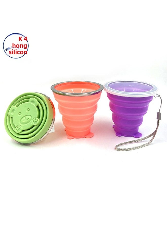 Travel Folding Silicone Cup Portable Mini Outdoor Mountaineering Multifunctional Retractable Cup With Lid Wholesale-Color:Sakura Powder-Capacity:230ml  - Image 3