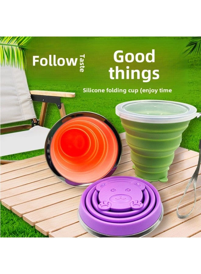 Travel Folding Silicone Cup Portable Mini Outdoor Mountaineering Multifunctional Retractable Cup With Lid Wholesale-Color:Sakura Powder-Capacity:230ml  - Image 1