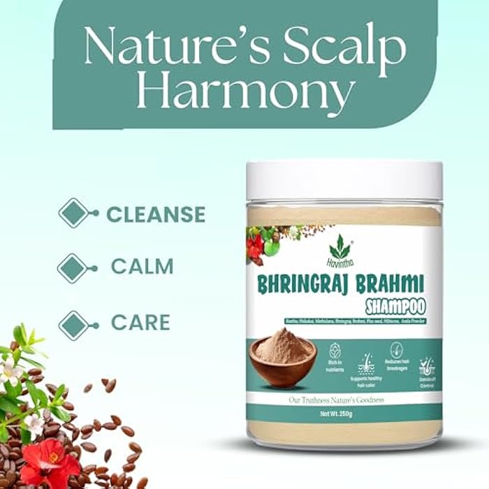Havintha Natural Shampoo for Hair with Amla Reetha Shikakai Methidana Hibiscus Bhringraj Brahmi and Flax Seed Powder, 250gm - Image 3