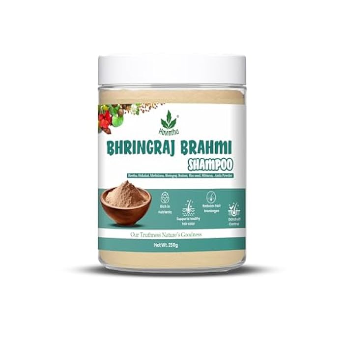 Havintha Natural Shampoo for Hair with Amla Reetha Shikakai Methidana Hibiscus Bhringraj Brahmi and Flax Seed Powder, 250gm - Image 1