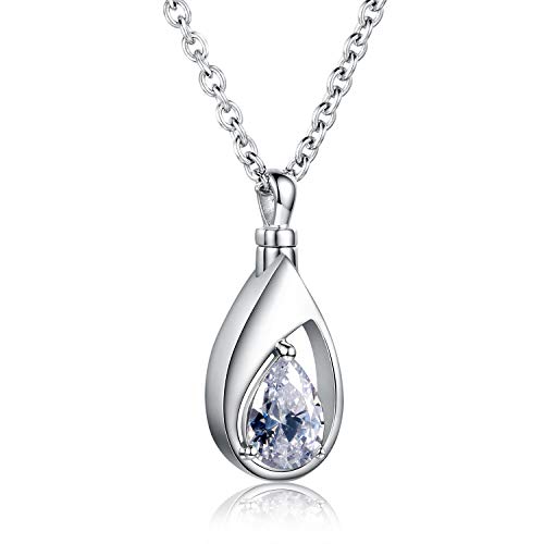 Sariel 925 Sterling Silver Cremation Jewelry Memorial CZ Teardrop Ashes Keepsake Urns Pendant Necklace for urn Necklaces Ashes Jewelry Gifts (Clear) - Image 1