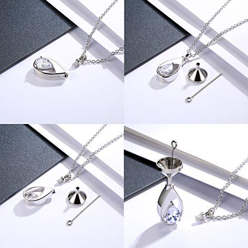 Sariel 925 Sterling Silver Cremation Jewelry Memorial CZ Teardrop Ashes Keepsake Urns Pendant Necklace for urn Necklaces Ashes Jewelry Gifts (Clear) - Image 3