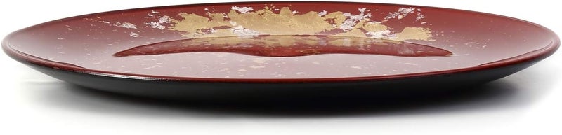 Syosaku Japanese Urushi Glass Flat Dinner Plate 11inch Vermilion with Gold Leaf Dishwasher Safe - Image 4