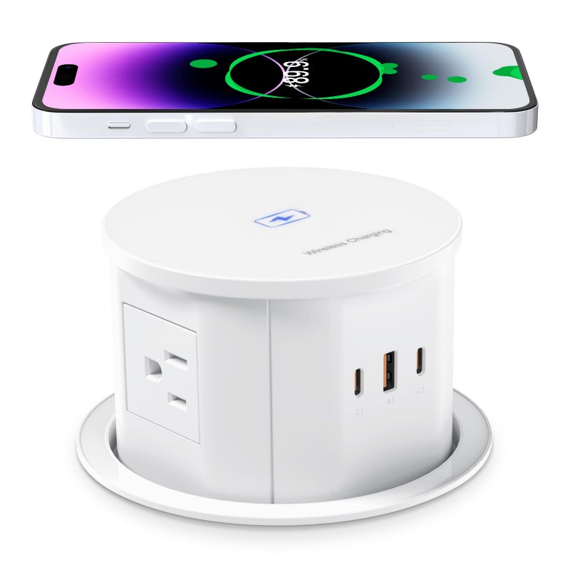 ANNQUAN 475 Pop Up Outlet with 65W USBC15W Wireless Charger4 Outlets3 USB PortsPop Up Countertop Receptacle Outlet for Home Office Kitchen