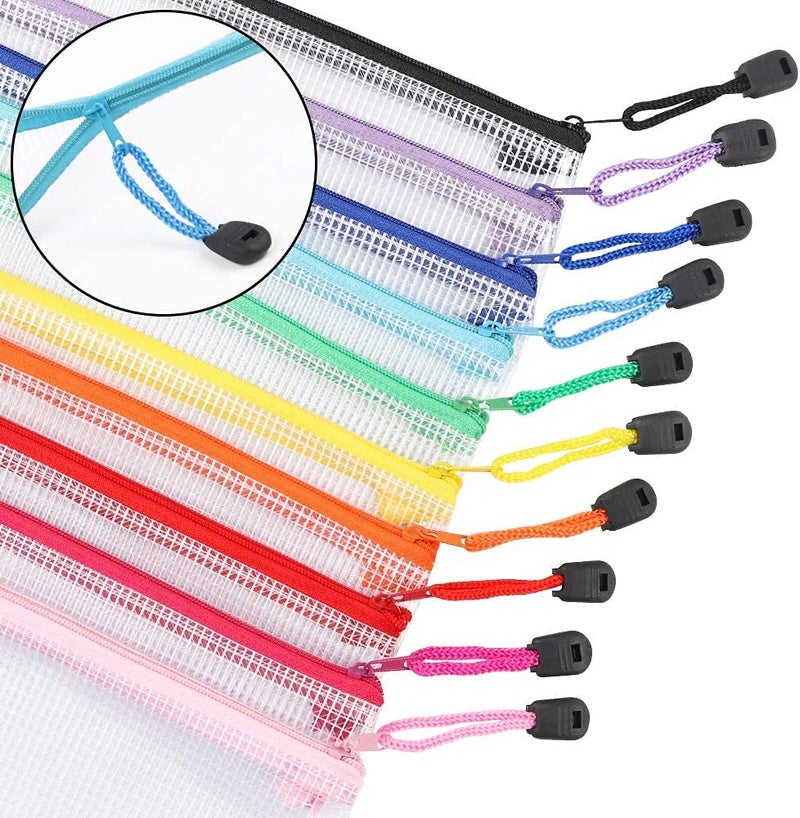 EOOUT Mesh Zipper Pouch 20pcs 9.5x4.5 Inches Small Organizing Bags in 10 Colors for Travel Storage and Office Supplies Storage - Image 3