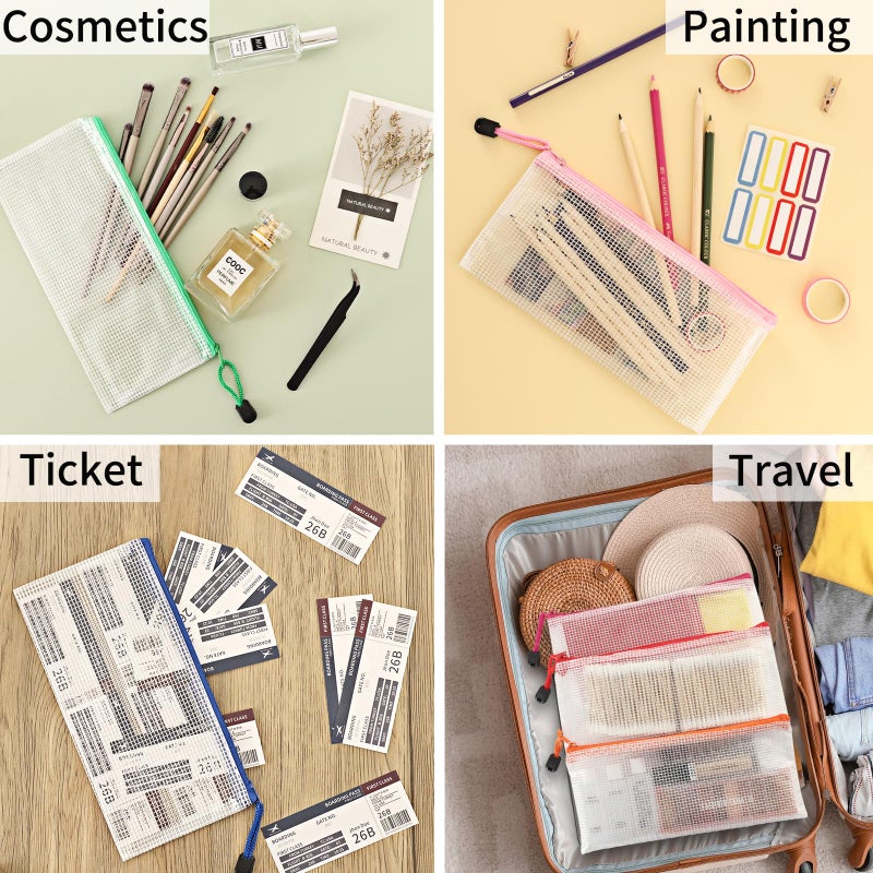 EOOUT Mesh Zipper Pouch 20pcs 9.5x4.5 Inches Small Organizing Bags in 10 Colors for Travel Storage and Office Supplies Storage - Image 4