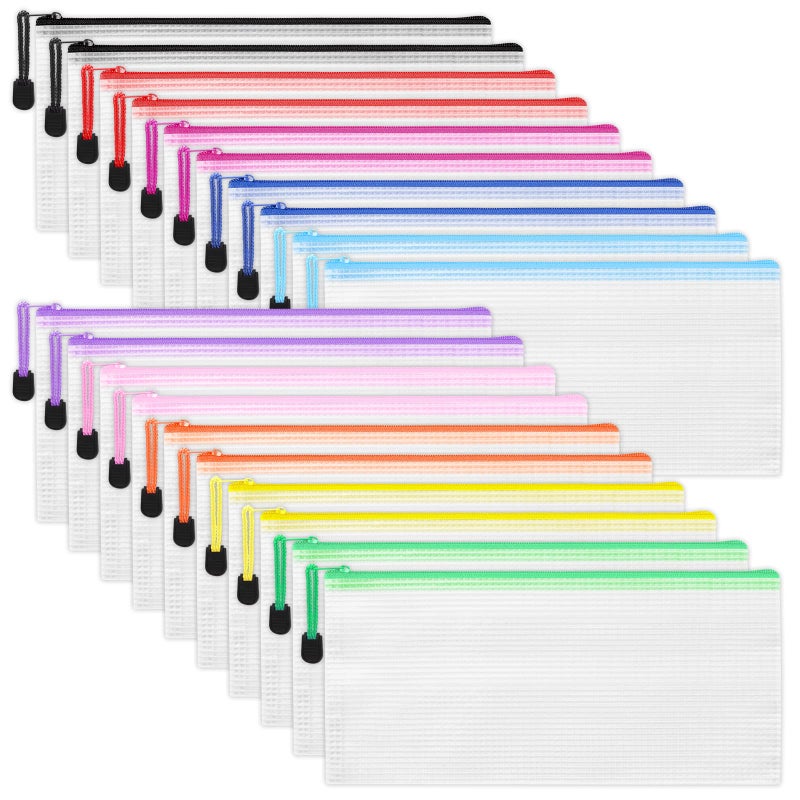 EOOUT Mesh Zipper Pouch 20pcs 9.5x4.5 Inches Small Organizing Bags in 10 Colors for Travel Storage and Office Supplies Storage - Image 1