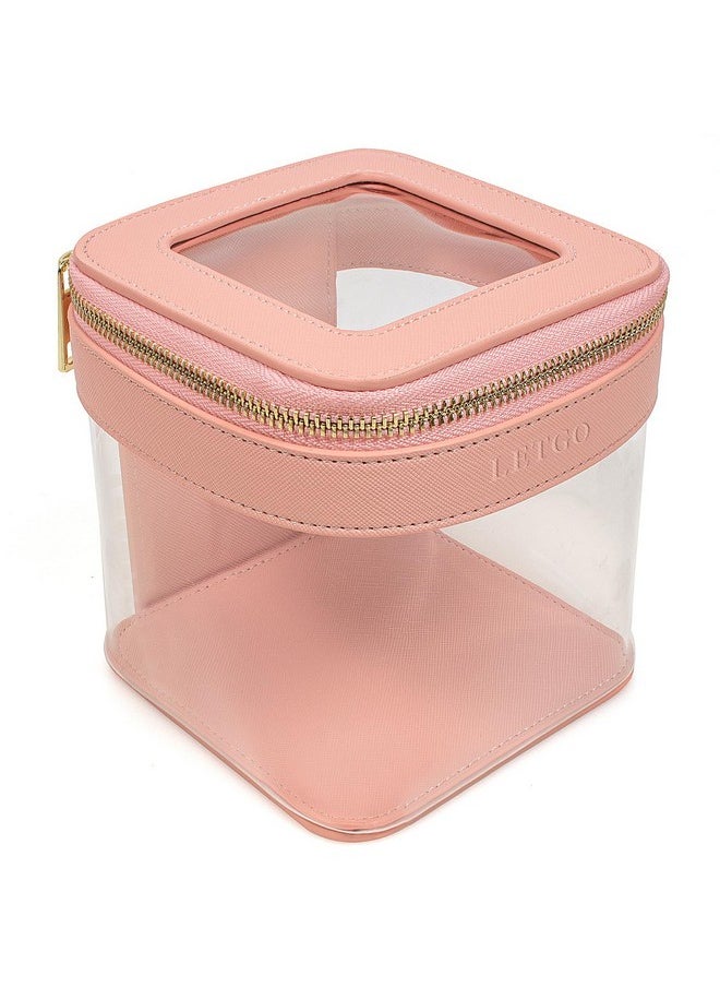 LETGO Clear Makeup Bag | Mini Makeup Bag | Small Makeup Bag/Small Cosmetic Bag For Purse | Cute Leather Makeup Pouch | Purse Organizer | Car Travel Purse Essentials For Women (Pink)  - Image 1