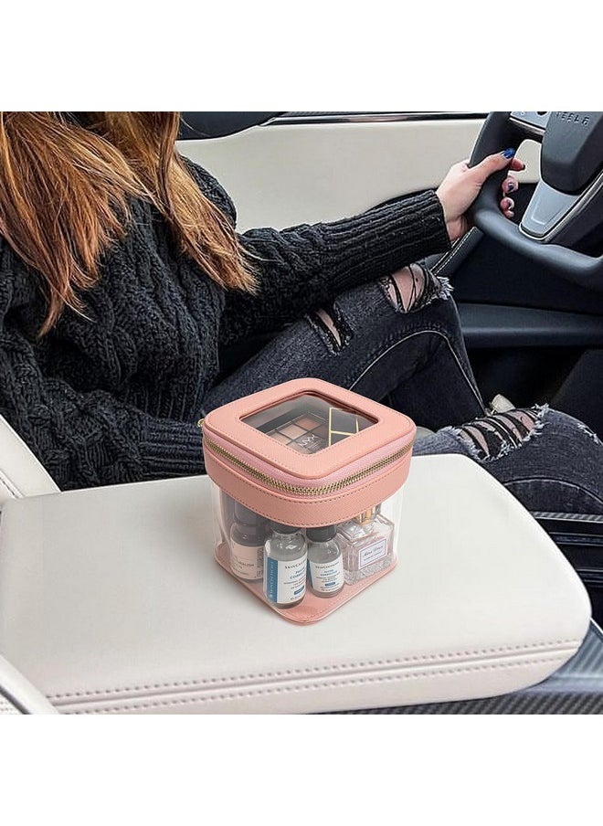 LETGO Clear Makeup Bag | Mini Makeup Bag | Small Makeup Bag/Small Cosmetic Bag For Purse | Cute Leather Makeup Pouch | Purse Organizer | Car Travel Purse Essentials For Women (Pink)  - Image 5