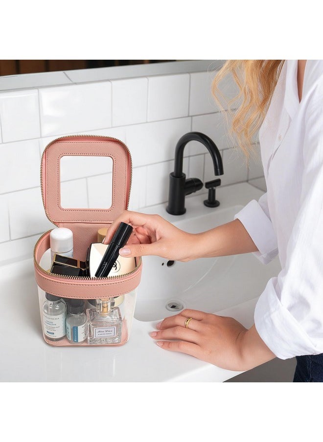 LETGO Clear Makeup Bag | Mini Makeup Bag | Small Makeup Bag/Small Cosmetic Bag For Purse | Cute Leather Makeup Pouch | Purse Organizer | Car Travel Purse Essentials For Women (Pink)  - Image 2