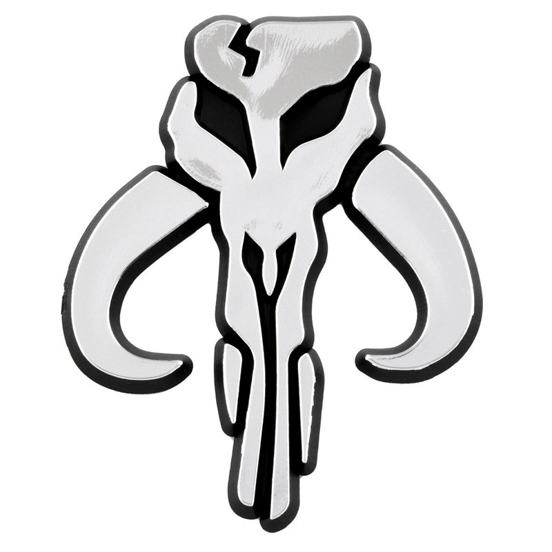 SW Mandalorian Skull Plastic Auto Emblem Silver3 x 2 12