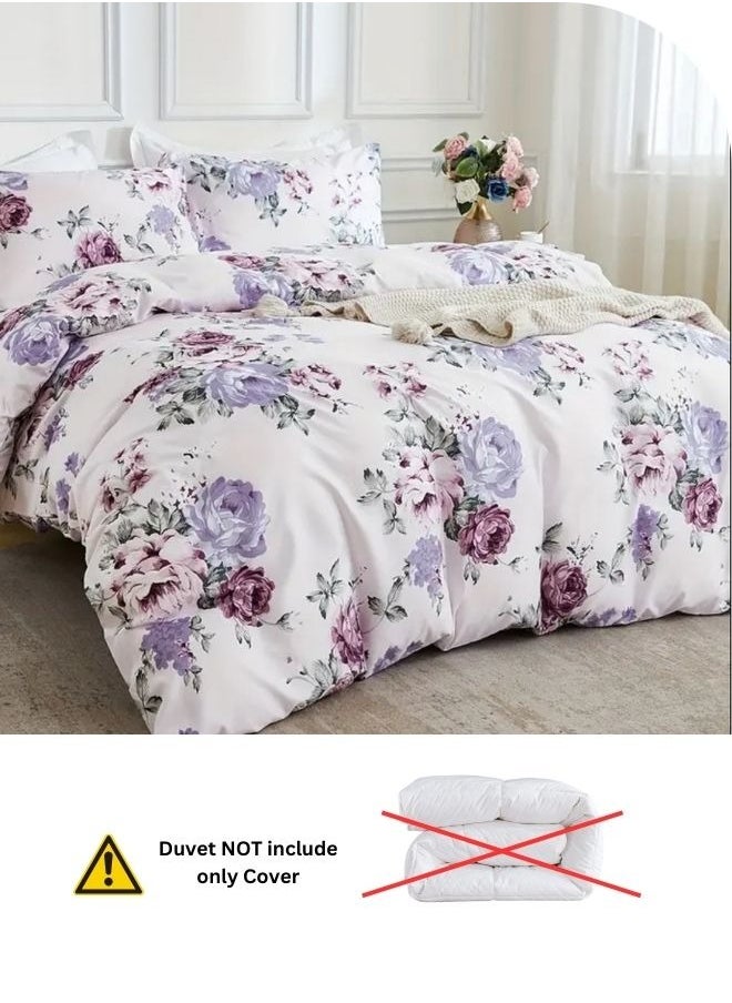 LUNA Home - King size 6 piece bedding set, white bed linen with purple floral pattern. - Image 1
