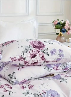 LUNA Home King size 6 piece bedding set, white bed linen with purple floral pattern.  - Image 4