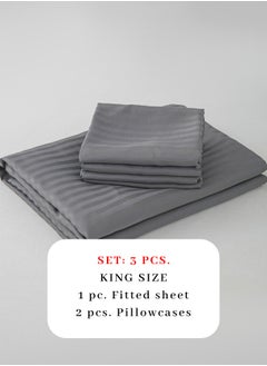 LUNA Home Fitted sheet with elastic corner 180*200+30cm with 2 pillow cases, bedsheet set 0f 3 piece king size, dark grey.  - Image 2