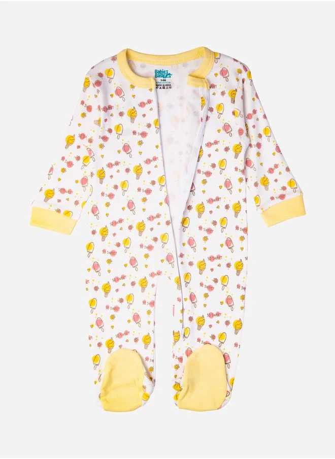 Babies Basic Ice Cream Print Long Sleeves Sleepsuit