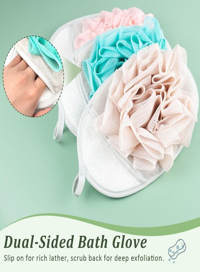Brvlsoc 3PCS Mesh Bath Sponge Gloves with Flower Pouf Balls – Exfoliating Shower Brushes for Gentle Body Scrub & Deep Cleansing - Image 3