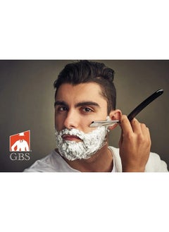 G.B.S Barber Straight Edge Interchangeable Razor Shavette, Long Black Horn Handle and Stainless Arms Safety Lock and Pack of 5 Blades  - Image 4
