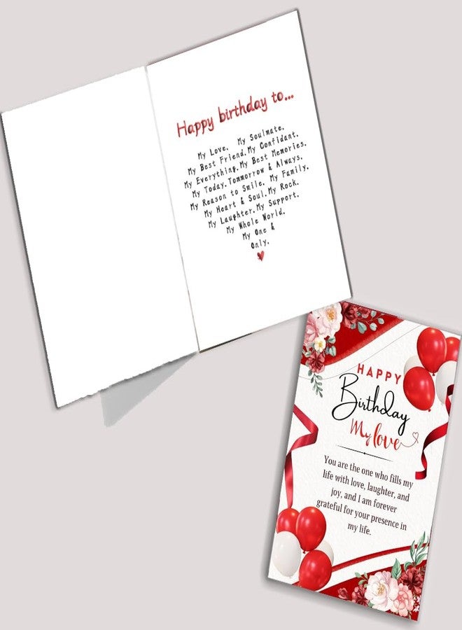PICKKART Romantic Birthday Card for Love, Double-Sided with Heartfelt Message, Red Floral Design with Balloons - Image 1