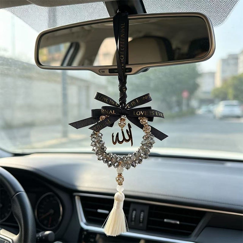 معلّقة سيارة بحلقة من الخرز الكريستالي بنص عربي مع شرّابة وفيونكة - Image 4