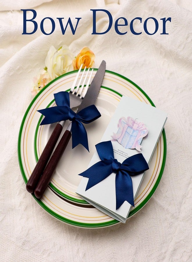 UoeRing 50pcs 3.3" Navy Blue Self-Adhesive Mini Satin Ribbon Bows for Gift Wrapping, Christmas Wedding Baby Shower Decor, DIY Crafts & Party Favors - Image 2