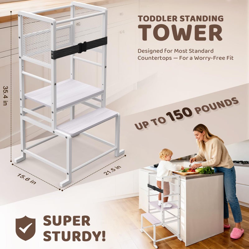NomNest Toddler Kitchen Step Stool Adjustable Height Learning Standing Tower with Safety Feet, Steel Wood Kitchen Stool Helper for Kids, 1-3 Year Old Boy Girl Gifts - Image 5