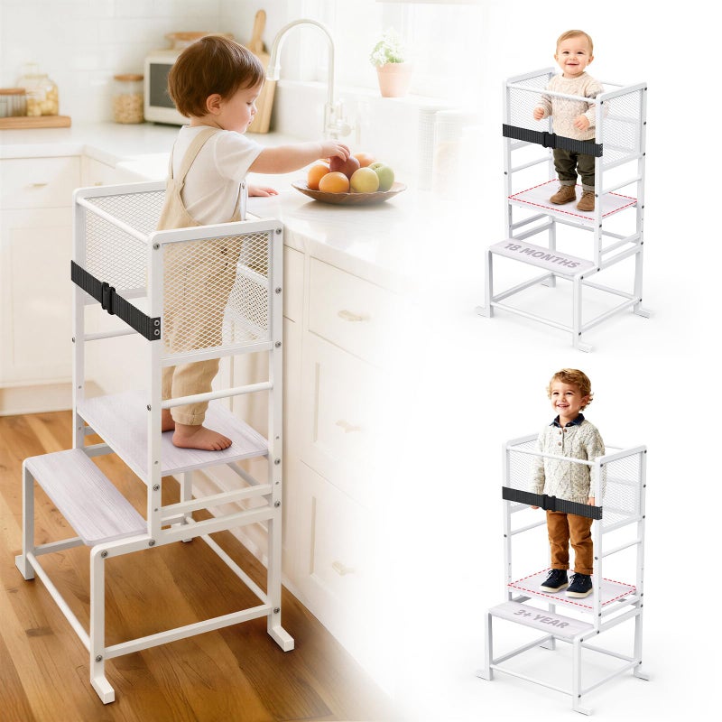 NomNest Toddler Kitchen Step Stool Adjustable Height Learning Standing Tower with Safety Feet, Steel Wood Kitchen Stool Helper for Kids, 1-3 Year Old Boy Girl Gifts - Image 1