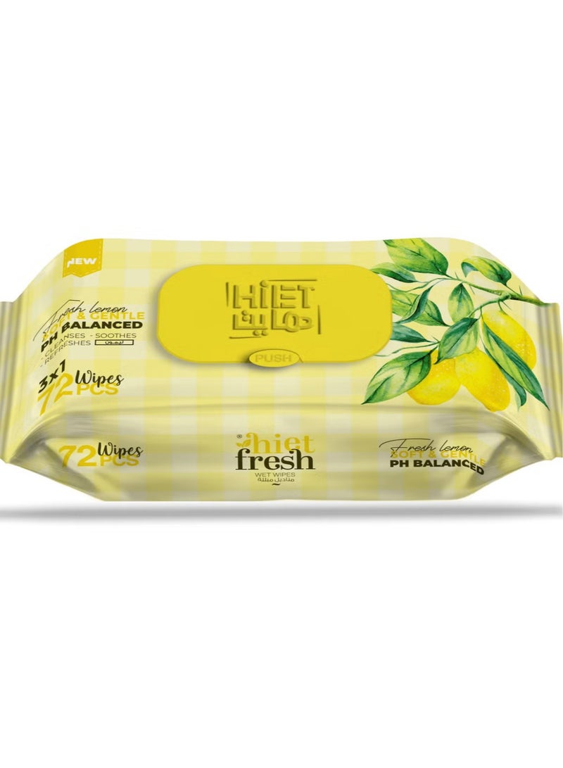 Hiet Fresh Wet Wipes Fresh Lemon 72 Wipes - Image 1