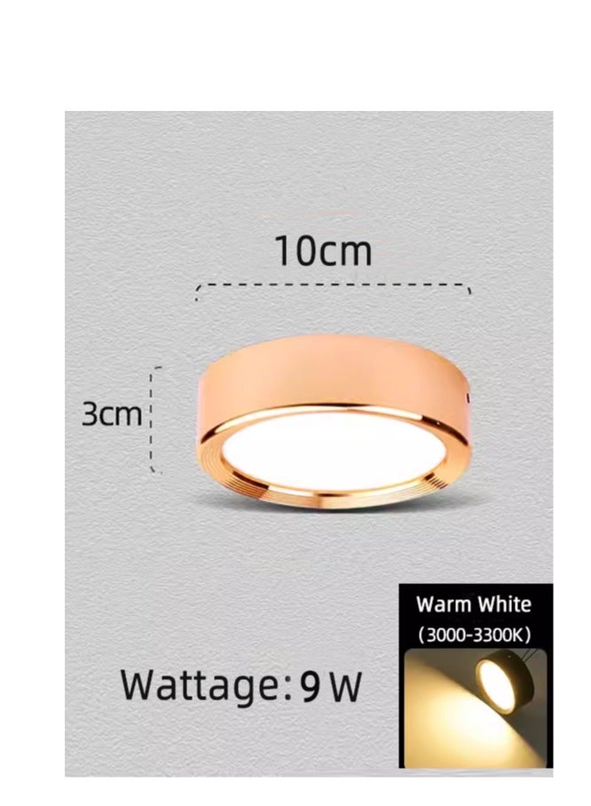 2 حزمة من مصابيح LED ذات السطح الذهبي 10 × 10 سم 9 وات، لون أبيض دافئ (3000 ك)، مصباح لوحة دائري داخلي للممر وفناء غرفة المعيشة والممر والمكاتب والمطعم، ألومنيوم، يشمل السائق - Image 3