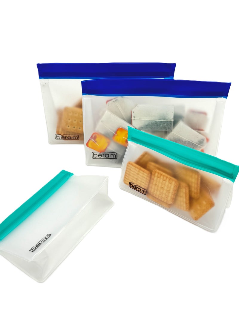 بيرام أكياس تخزين قابلة لإعادة الاستخدام من بيرام عدد 2 حافظة ستاندنغ شبيهة بزيبلوك آمنة لغسالة الصحون مانعة للتسرب خالية من مادة BPA مصنوعة من مادة PEVA آمنة للفريزر مناسبة للغداء والسندويشات آمنة للطعام ومناسبة للرحلات والسفر - Image 2