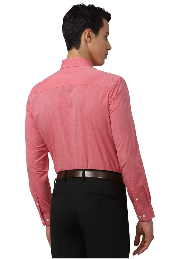 Peter England Peter England Men's Solid Slim Fit Shirt (PESFOSLPL65546_Red 39)  - Image 3
