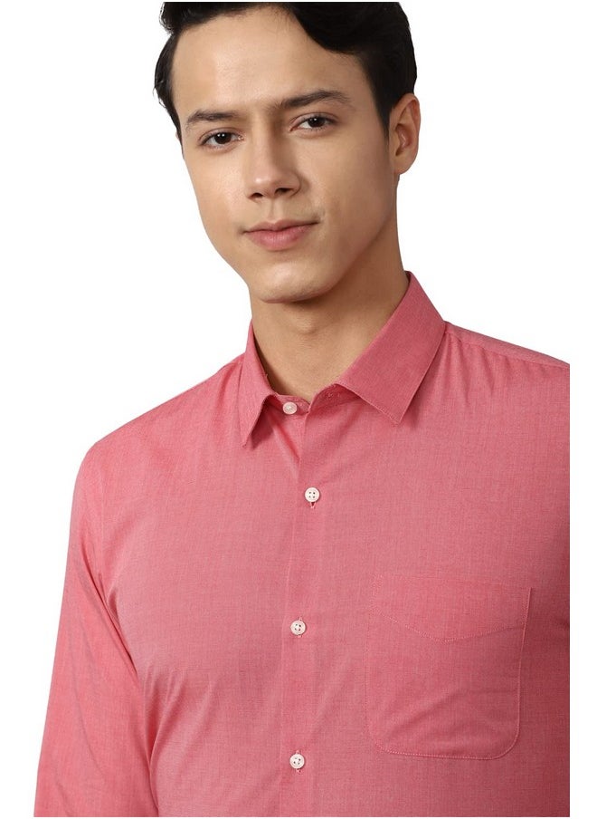 Peter England Peter England Men's Solid Slim Fit Shirt (PESFOSLPL65546_Red 39)  - Image 4