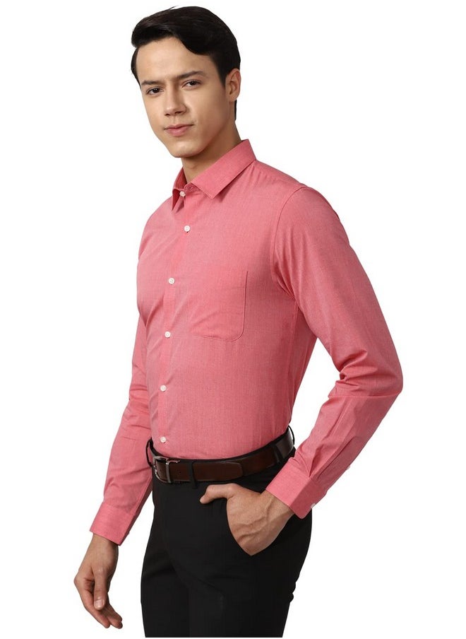 Peter England Peter England Men's Solid Slim Fit Shirt (PESFOSLPL65546_Red 39)  - Image 2