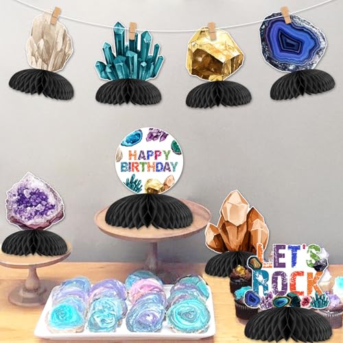 Balterever 8PCS Geology Birthday Honeycomb Centerpieces Gems and Minerals Party Decorations Rocks Geology Birthday Table Decorations Crystal Themed Birthday Party Decorations for Boys and Girls - Image 5