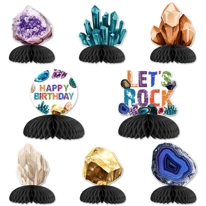 Balterever 8PCS Geology Birthday Honeycomb Centerpieces Gems and Minerals Party Decorations Rocks Geology Birthday Table Decorations Crystal Themed Birthday Party Decorations for Boys and Girls - Image 3
