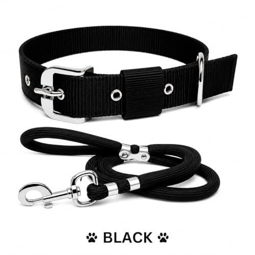 VIPCOLLECTION Dog Collar & Rope Leash Set Adjustable Comfortable For Training Walking And Running For All Breeds. Also Offer Secure Control (Extra Large Black),86.4 cm - Image 2