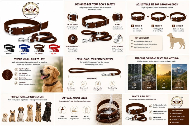 VIPCOLLECTION Dog Collar & Rope Leash Set Adjustable Comfortable For Training Walking And Running For All Breeds. Also Offer Secure Control (Extra Large Black),86.4 cm - Image 4