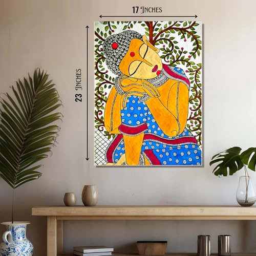 SIKHASH Lord Gautam Buddha Canvas Painting Religious Art, Madhubani Art, Kerala Mural, Buddha, Painting for Living room | Bedroom | Wall Decor Fabric | Home Deor Paint Unique Design ( Size - 23X17 inches, Pack of 1 ) - Image 5