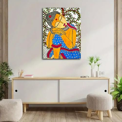 SIKHASH Lord Gautam Buddha Canvas Painting Religious Art, Madhubani Art, Kerala Mural, Buddha, Painting for Living room | Bedroom | Wall Decor Fabric | Home Deor Paint Unique Design ( Size - 23X17 inches, Pack of 1 ) - Image 3
