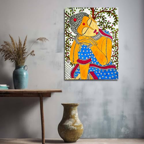 SIKHASH Lord Gautam Buddha Canvas Painting Religious Art, Madhubani Art, Kerala Mural, Buddha, Painting for Living room | Bedroom | Wall Decor Fabric | Home Deor Paint Unique Design ( Size - 23X17 inches, Pack of 1 ) - Image 2