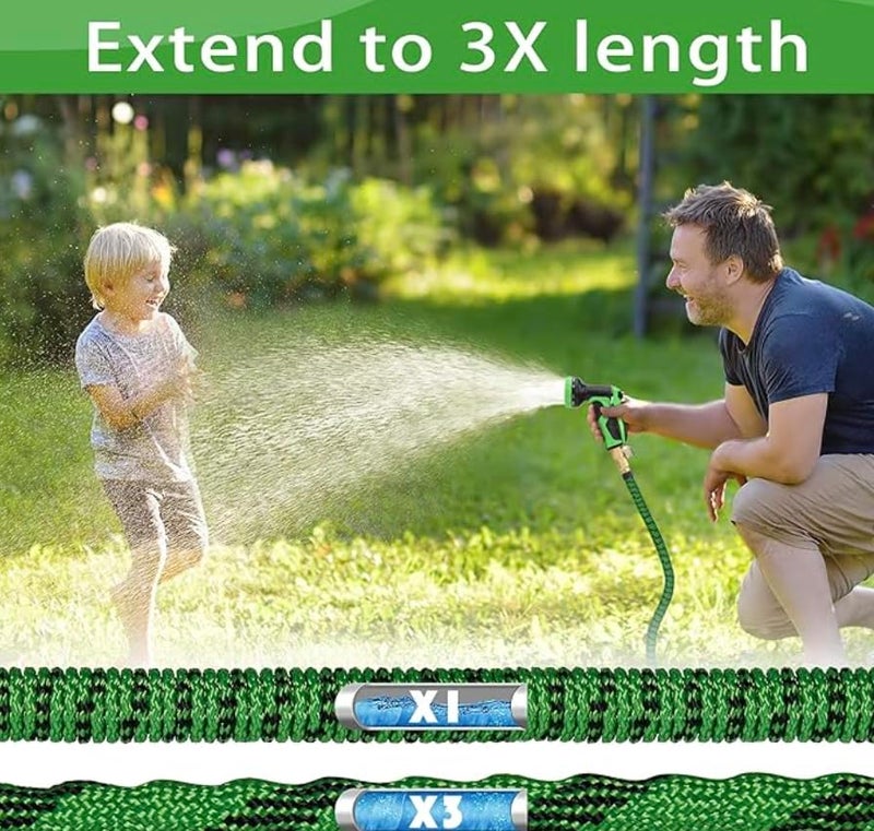 J B J&B XpandaHose 75ft Expandable Garden Hose with Holder - Heavy Duty Superior Strength 3750D - 4 -Layer Latex Core - Extra Strong Brass Connectors and 10 Spray Nozzle w/Storage Bag (Green 75) - Image 2