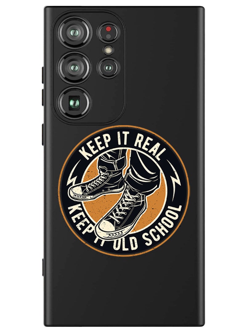 Theodor جراب واقٍ رفيع مصنوع من السيليكون السائل مع حماية كاملة للجسم ومضاد للخدش ومضاد للصدمات لهاتف Samsung Galaxy S24 Ultra (أسود) - مدرسة قديمة - Image 1