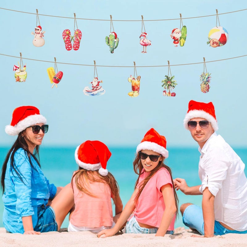CCINEE 36pcs Tropical Christmas Wooden Hanging Ornaments, Summer Xmas Tree Decorations for Beach Christmas in July Hawaii Party Wooden Ornaments - Image 5