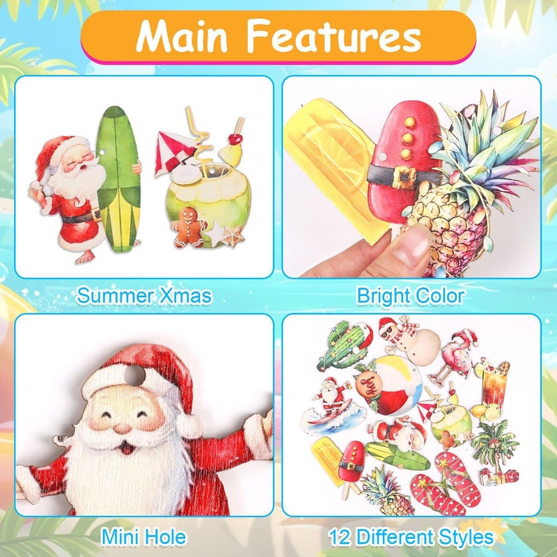 CCINEE 36pcs Tropical Christmas Wooden Hanging Ornaments, Summer Xmas Tree Decorations for Beach Christmas in July Hawaii Party Wooden Ornaments - Image 3