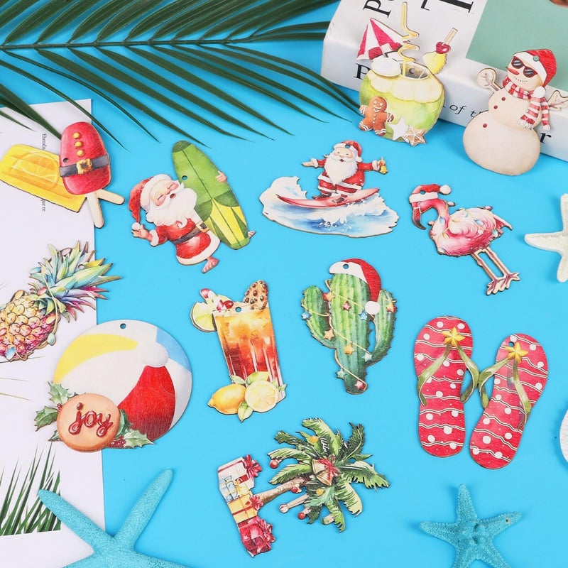 CCINEE 36pcs Tropical Christmas Wooden Hanging Ornaments, Summer Xmas Tree Decorations for Beach Christmas in July Hawaii Party Wooden Ornaments - Image 2