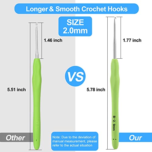 Vodiye Professional Extra Long 2mm Crochet Hooks Set, Ergonomic Handle, for Beginners & Experienced Lovers - Image 2