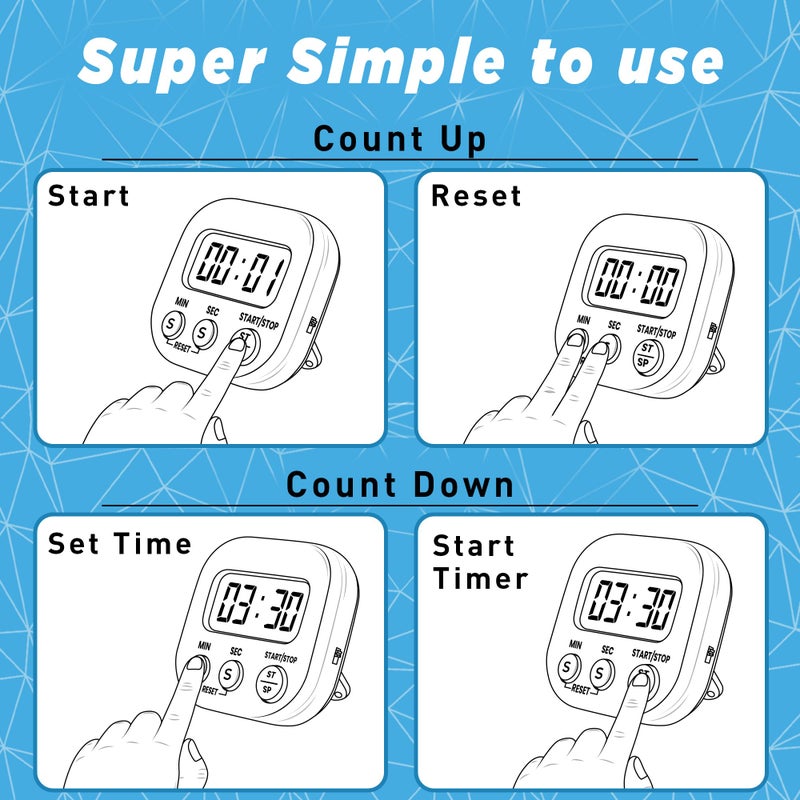 Eggssentials Kitchen Timers for Cooking and Baking with Big Digital Numbers and Loud Alarm Used in Cooking, Classroom, and Office. - Image 4