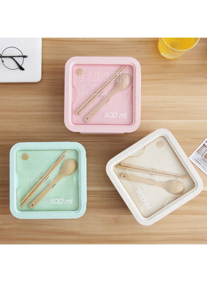 Daily Use Lunch Box/preservation Box Rice Box Durable Plastic Food Storage Container Leak-proof Seal Easy-carry Handle-Specifications:Square Beige [fork Spoon]]  - Image 4